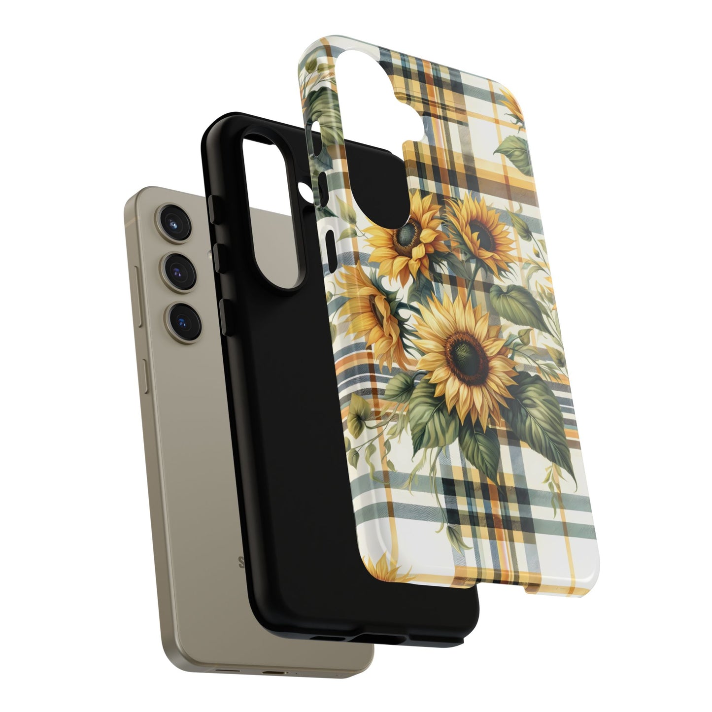 Cute Sunflower Phone Case - Sunny Blossom Plaid - Checkered Sunflowers Phone Case for iPhone & Samsung. Be Happy With These Bright Colors!