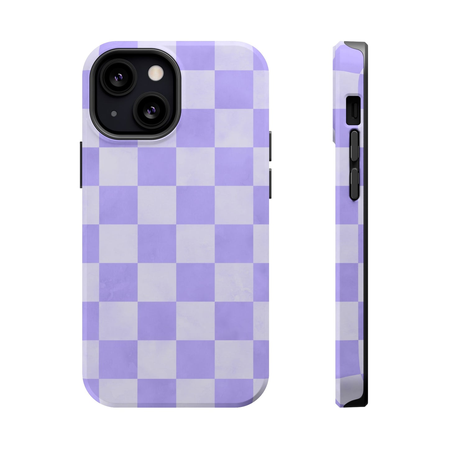 Lavender Checkerboard MagSafe iPhone Case – Shockproof, Smooth Matte Finish, Dual-Layer Design