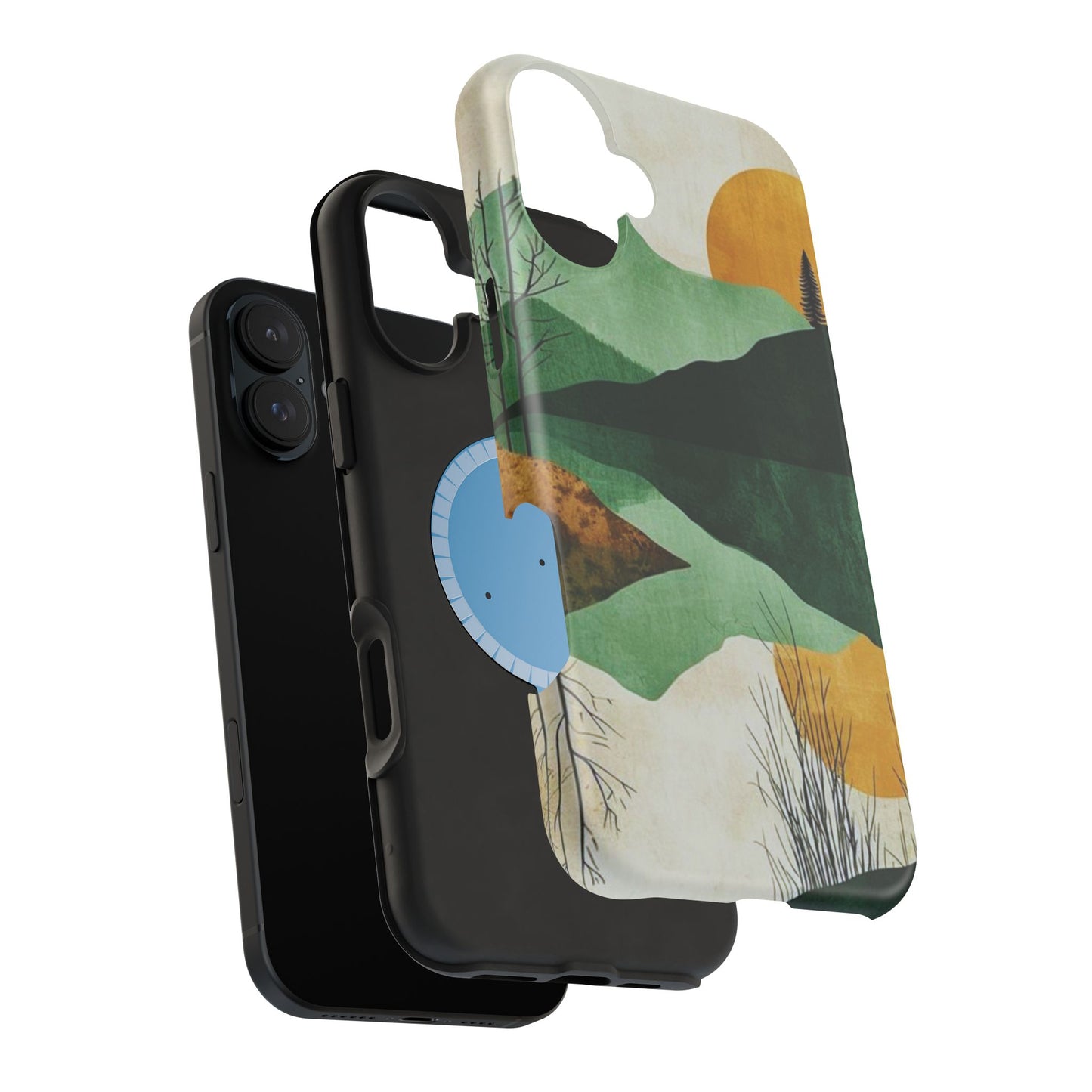 Retro Mountain Sunrise MagSafe iPhone Case – Minimalist Landscape Design, Dual-Layer Protection