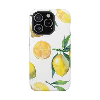 Lemon Grove Watercolor Tough MagSafe iPhone Case – Fresh Citrus Design, Dual-Layer Protection