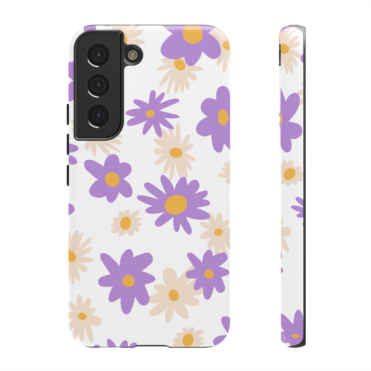 Retro Daisy Flower Samsung Galaxy Case – Pastel Purple & Cream Floral Design with Matte Finish