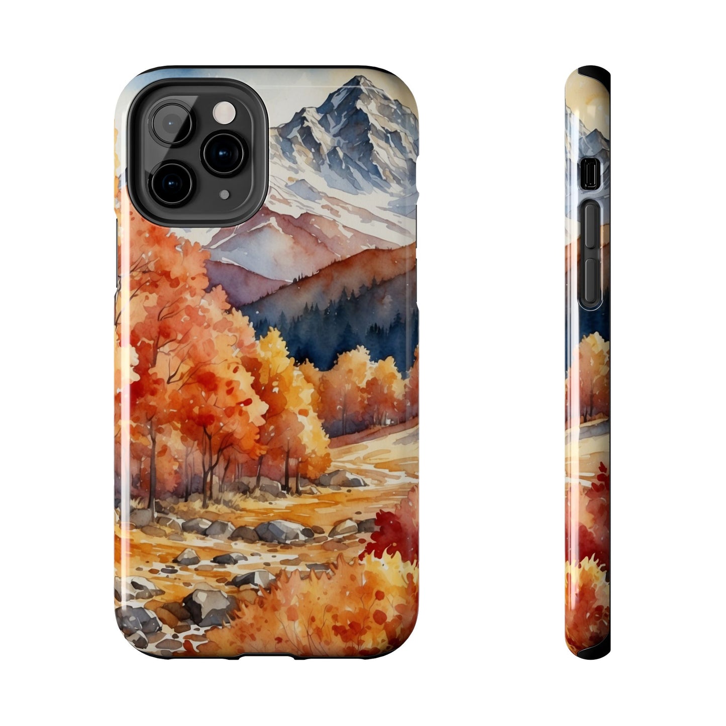 Watercolor Autumn Forest and Mountains - iPhone Case