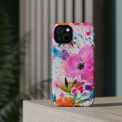 Color Splash Pink & Orange Watercolor Floral - MagSafe iPhone Case