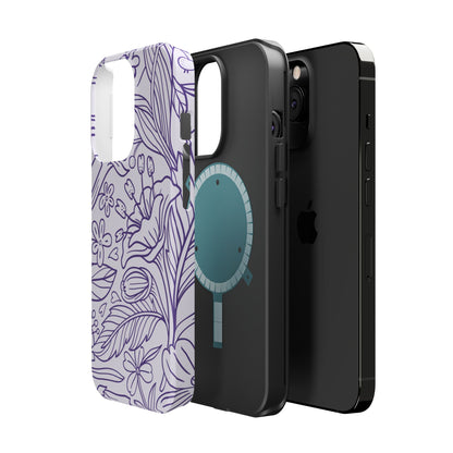 Lavender Floral Line Art Tough MagSafe iPhone Case – Minimalist Botanical Design with Dual-Layer Protection