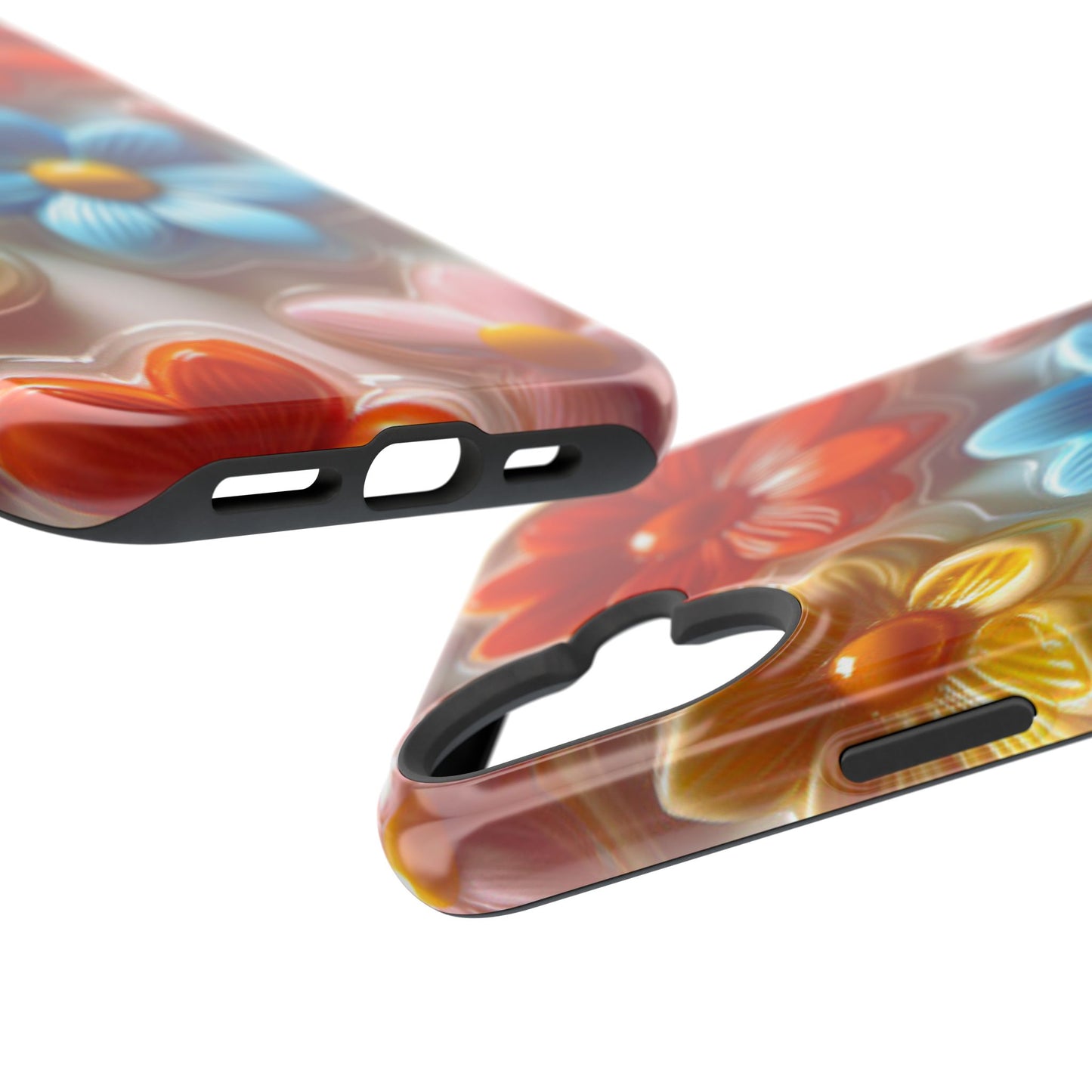 Glossy Retro Flower MagSafe iPhone Case – Colorful 3D Floral Design, Durable Protection