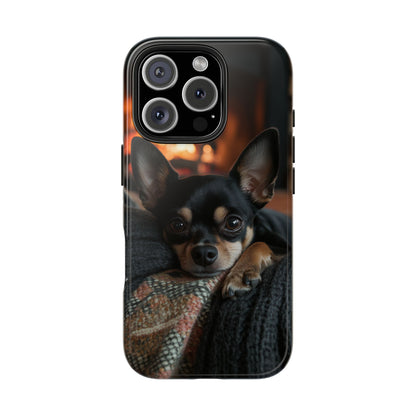 Cozy Chihuahua Fireplace iPhone Case – Warm and Stylish Design