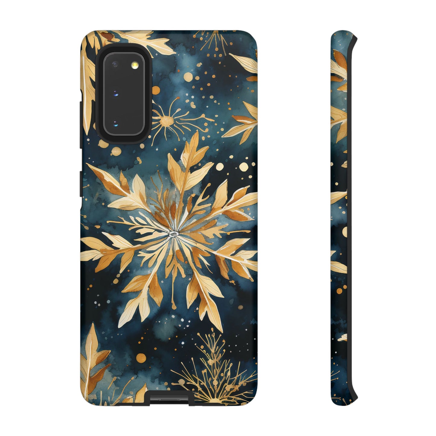 Gold Floral Snowflakes on Midnight Blue - Samsung Galaxy Series Case