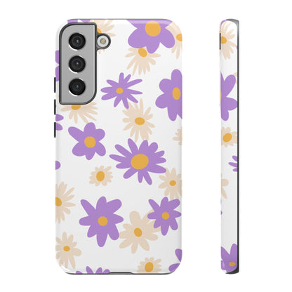 Retro Daisy Flower Samsung Galaxy Case – Pastel Purple & Cream Floral Design with Matte Finish