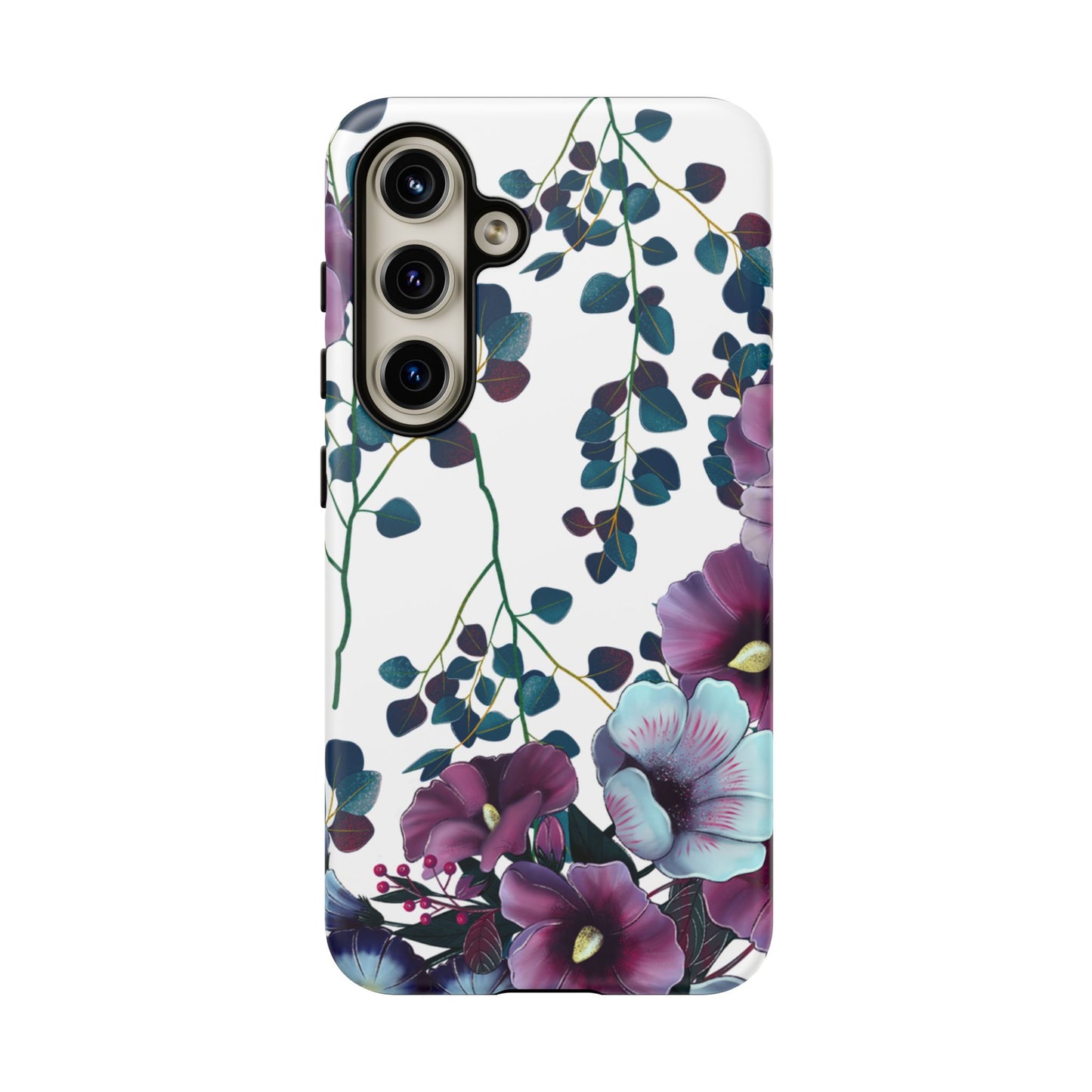 Moody Purple & Teal Floral Samsung Galaxy Series Case – Elegant Botanical Design