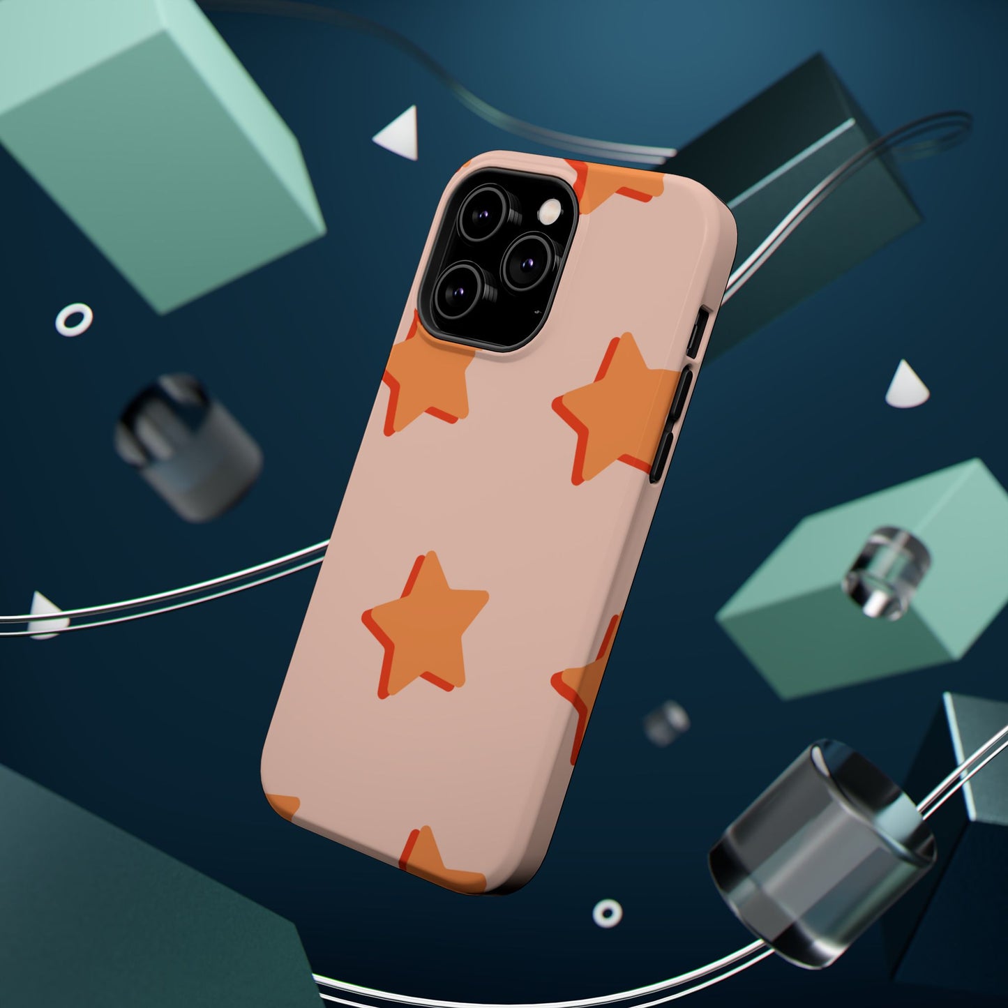 Retro Orange Stars MagSafe iPhone Case – Shock-Resistant, Smooth Matte Finish, Dual-Layer Design