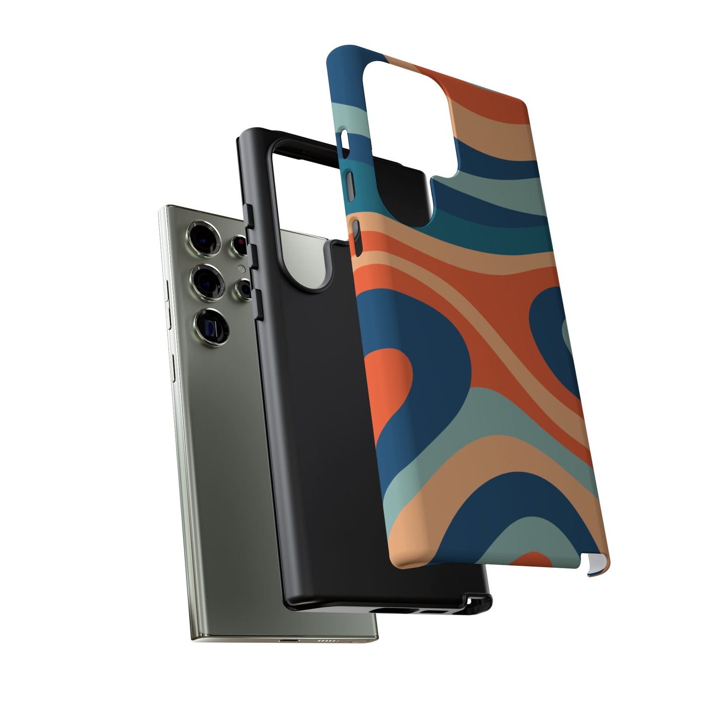 Retro Vibe Wavy Stripes Samsung Galaxy Case – 70s-Inspired in Teal, Orange, and Rust