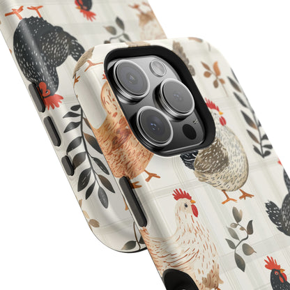 MagSafe iPhone Case: Vintage Chicken & Leaves – Farmhouse Style Case