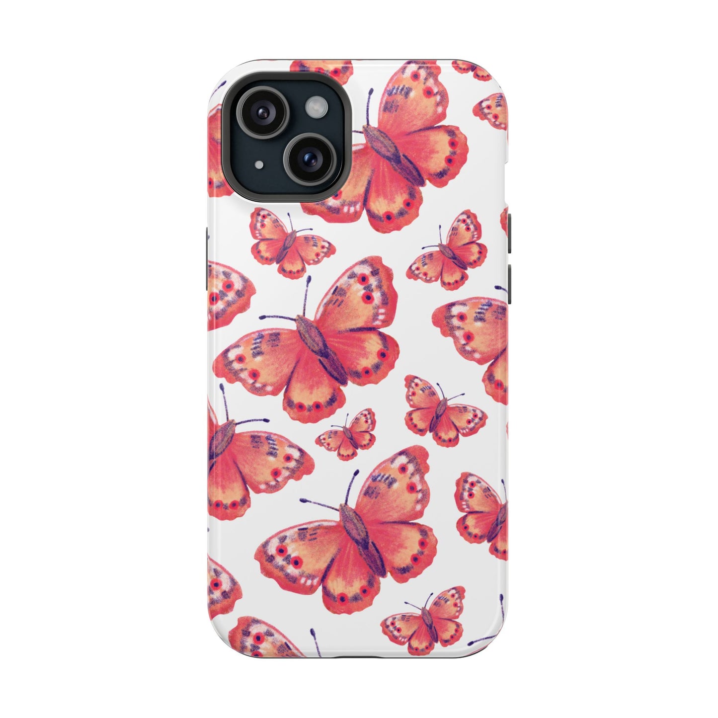 Coral Butterfly MagSafe iPhone Case – Slim, Protective Design with Bold Watercolor Print