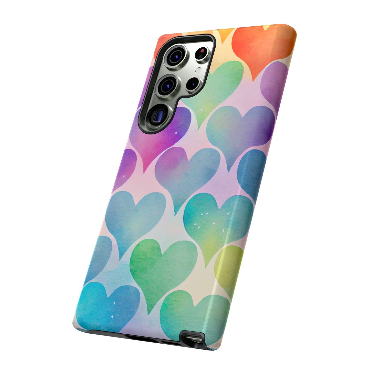 Rainbow Hearts Watercolor Samsung Galaxy Case – Slim Design, Glossy Finish