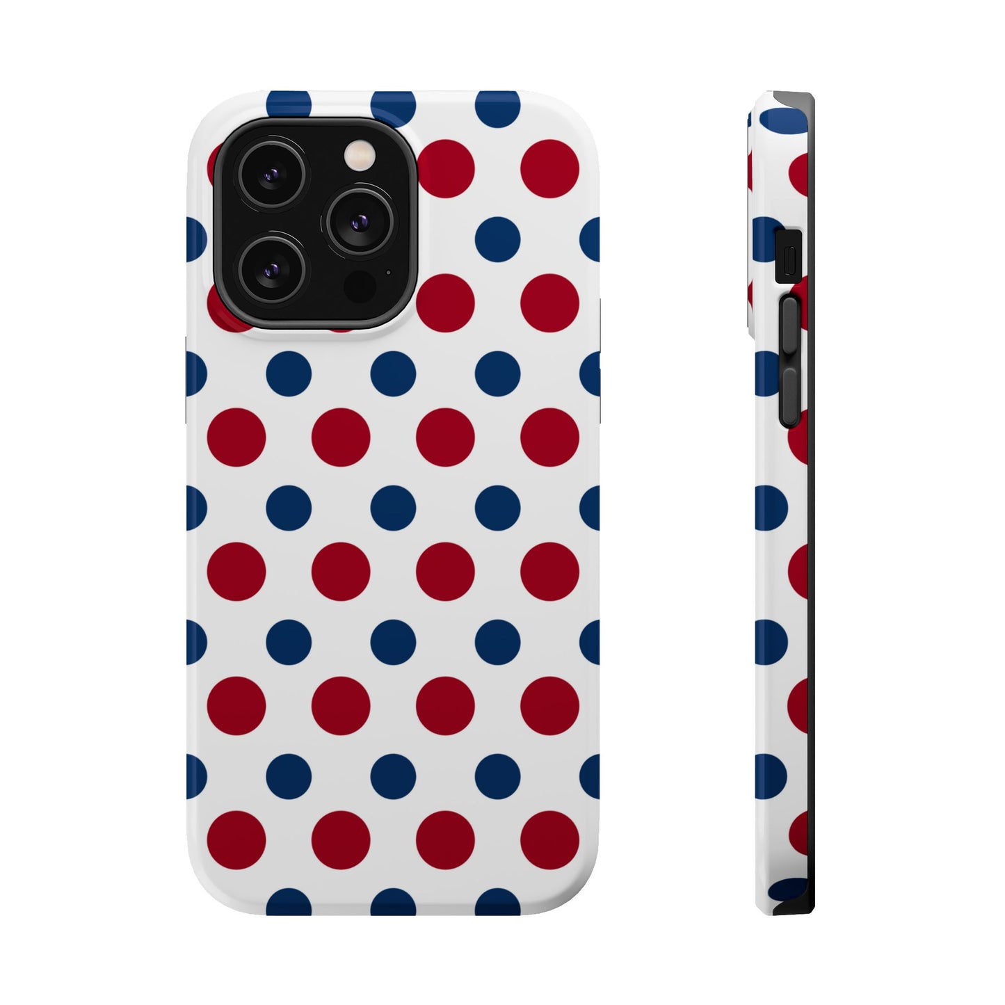 Patriotic Navy, White, and Red Polka Dot MagSafe iPhone Case