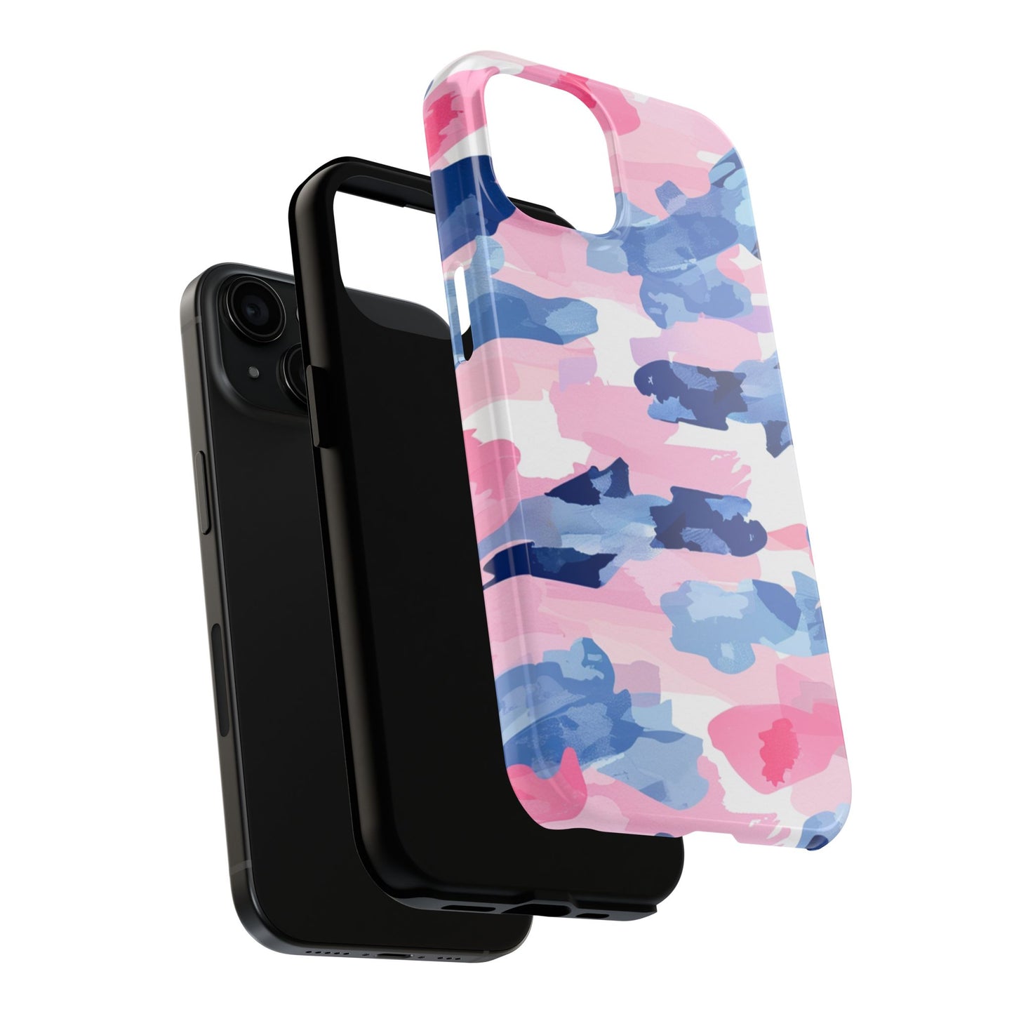 iPhone Case: Dynamic Pink & Navy Brushstroke Art