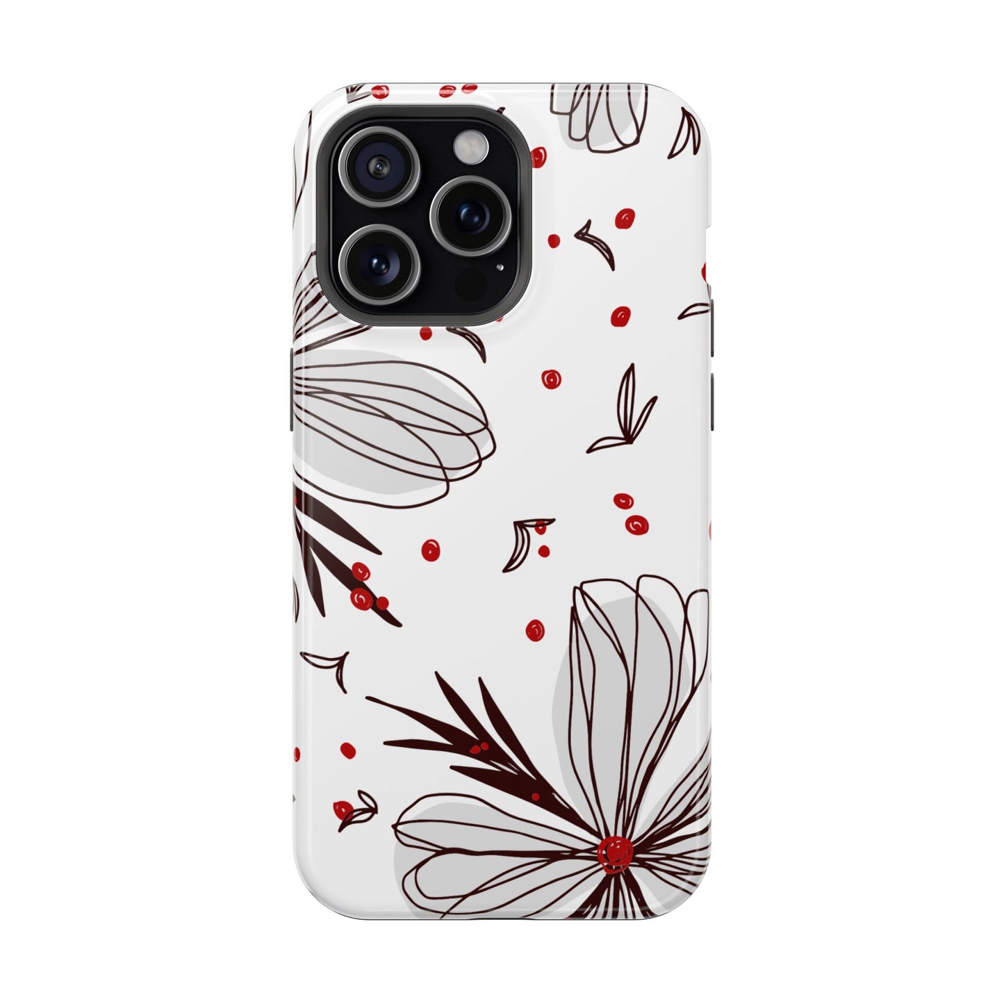 Minimalist Line Art Floral Tough MagSafe iPhone Case – Bold Red and Black Design, Shockproof Protection