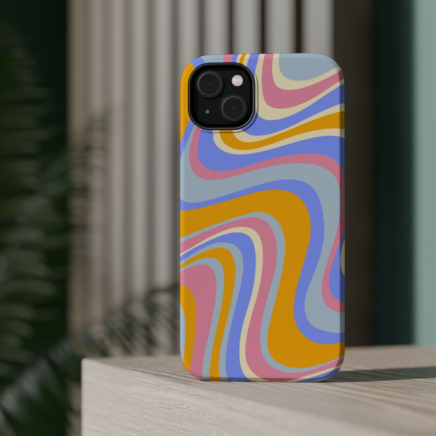 Groovy Pastel Waves MagSafe iPhone Case – 70s-Inspired Design with Dual-Layer Protection