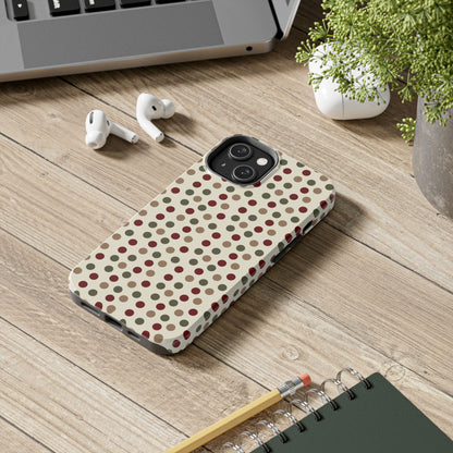 Festive Red & Green Polka Dots on Cream – iPhone Case