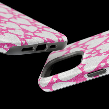 Pink and Silver Glitter Heart Pattern MagSafe Case