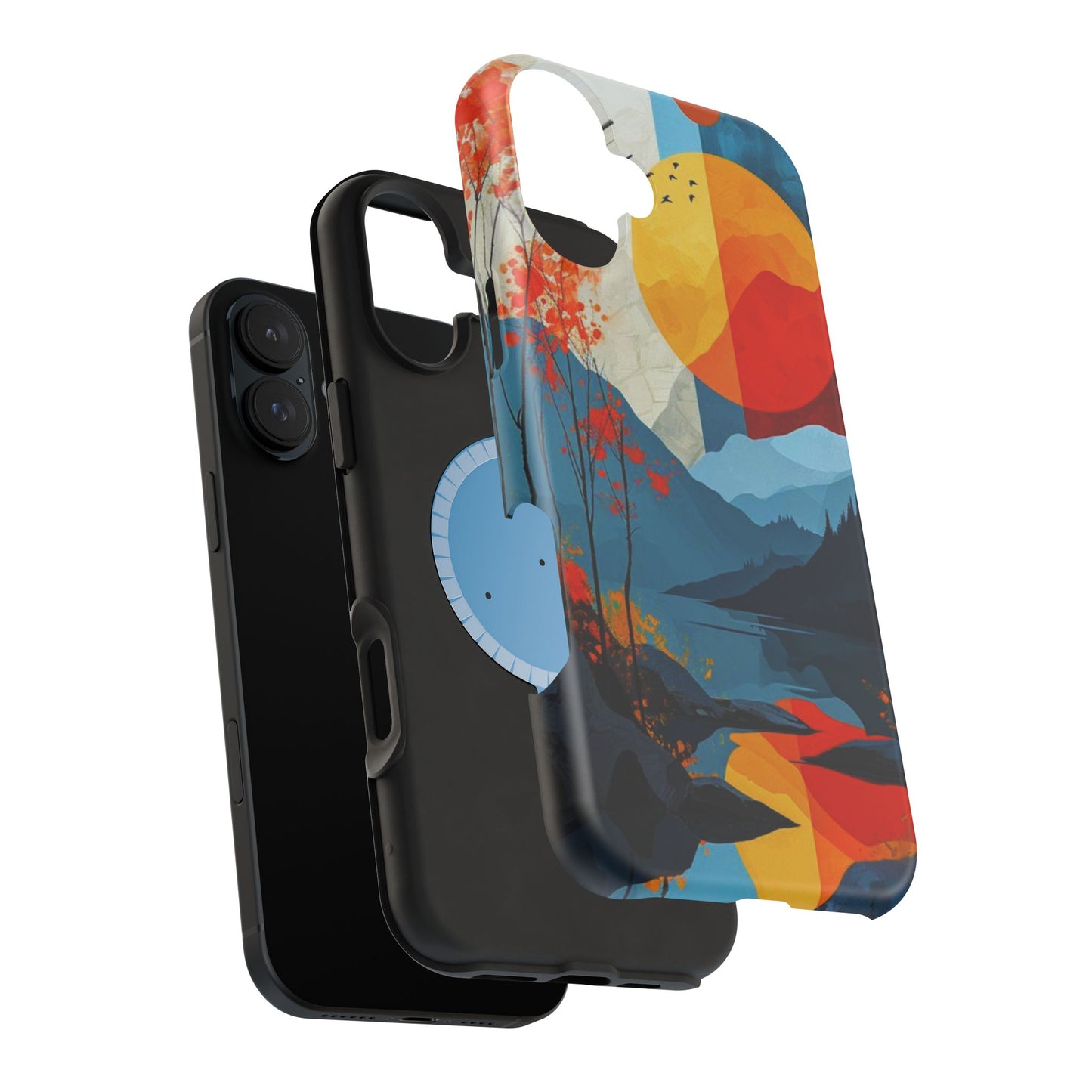 Abstract Autumn Landscape MagSafe iPhone Case – Bold Colorful Sunset Design, Dual-Layer Protection