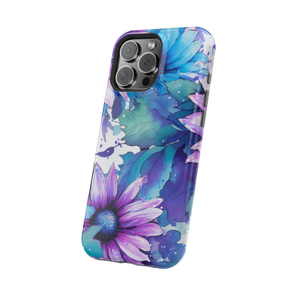 Purple & Teal Watercolor Floral MagSafe iPhone Case - Artistic Flower Design