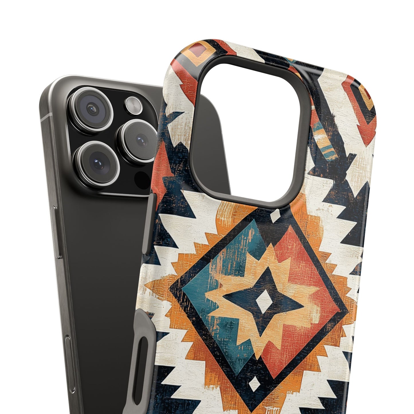 Vintage Southwestern Diamond Tough MagSafe iPhone Case – Rustic Tribal Design, Dual-Layer Protection