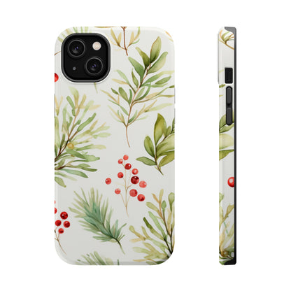 Winter Greenery & Berry Watercolor – MagSafe iPhone Series Case