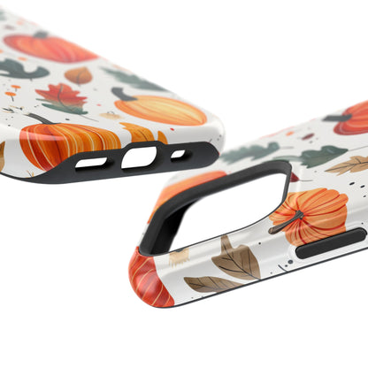 Autumn Harvest MagSafe iPhone Case - Pumpkin and Fall Leaf Design