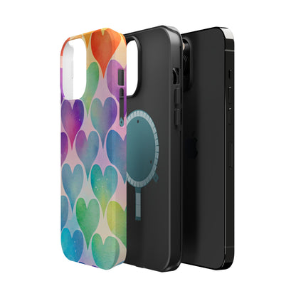 Rainbow Hearts Watercolor iPhone Case – Slim Design, Glossy Finish