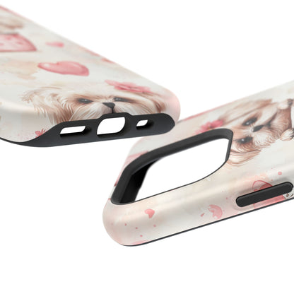 Floral Puppy in Teacup MagSafe iPhone Case – Cute Pink Flower Design, Tough Dual-Layer Protection