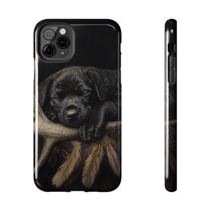 Adorable Black Labrador Puppy on Feathers iPhone Case