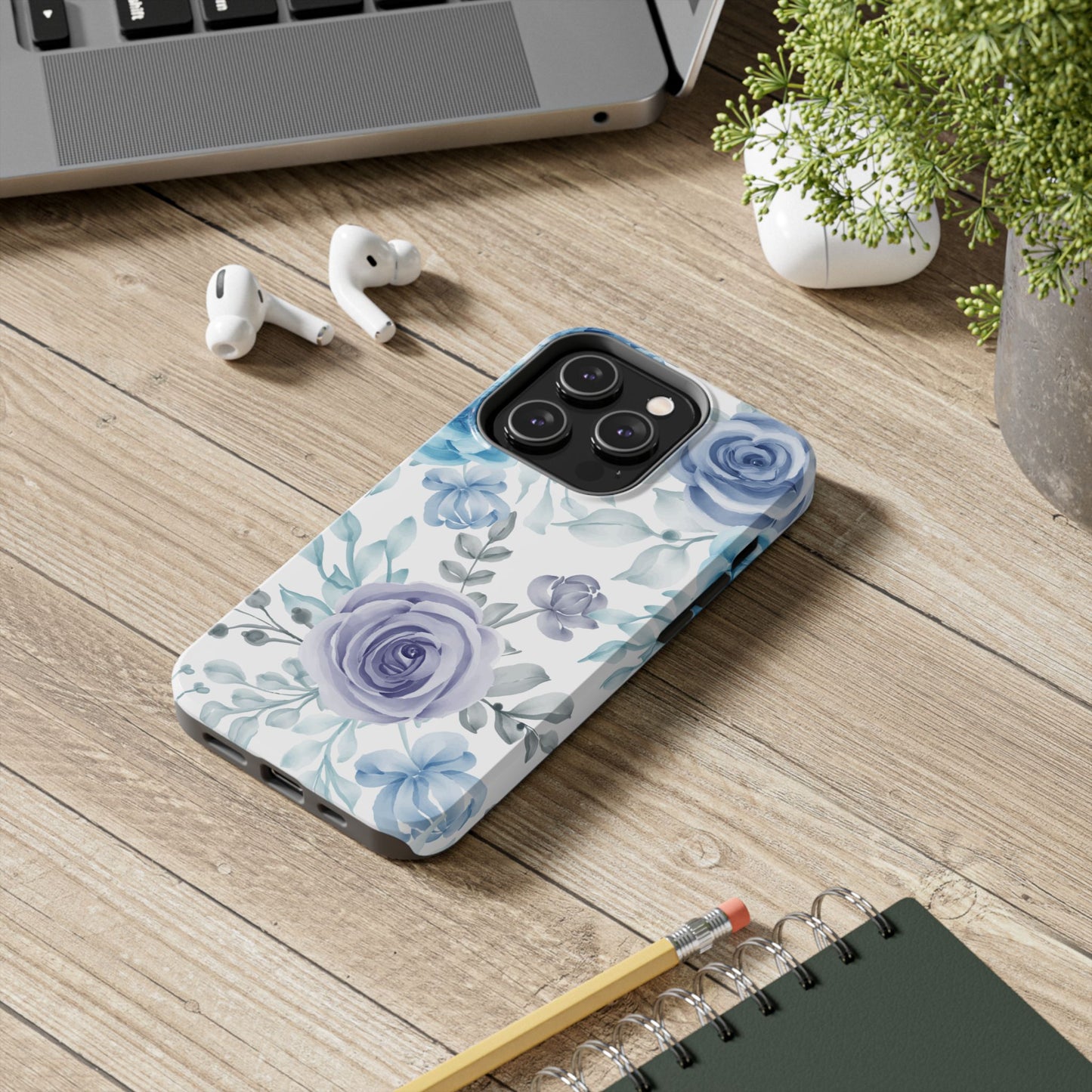 Elegant Blue & Violet Roses iPhone Case – Luxurious Floral Design for Chic Device Protection