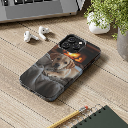 Cozy Golden Retriever by the Fireplace - iPhone Series Case