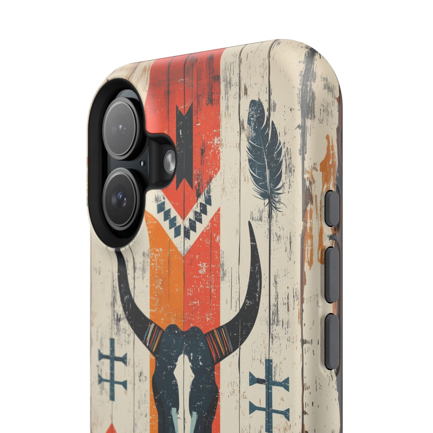 Rustic Western Bull Skull Tough MagSafe iPhone Case – Distressed Wood Design, Dual-Layer Protection