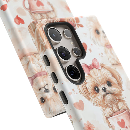 Puppies & Heart Mugs Samsung Galaxy Case – Sweet Dog & Floral Design, Shockproof & Slim