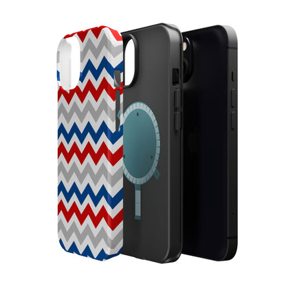 Patriotic Red, White & Blue Chevron – MagSafe Compatible iPhone Case