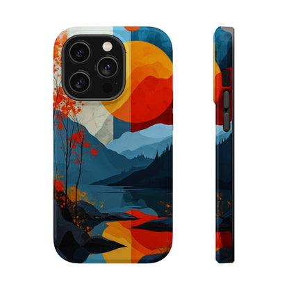 Abstract Autumn Landscape MagSafe iPhone Case – Bold Colorful Sunset Design, Dual-Layer Protection