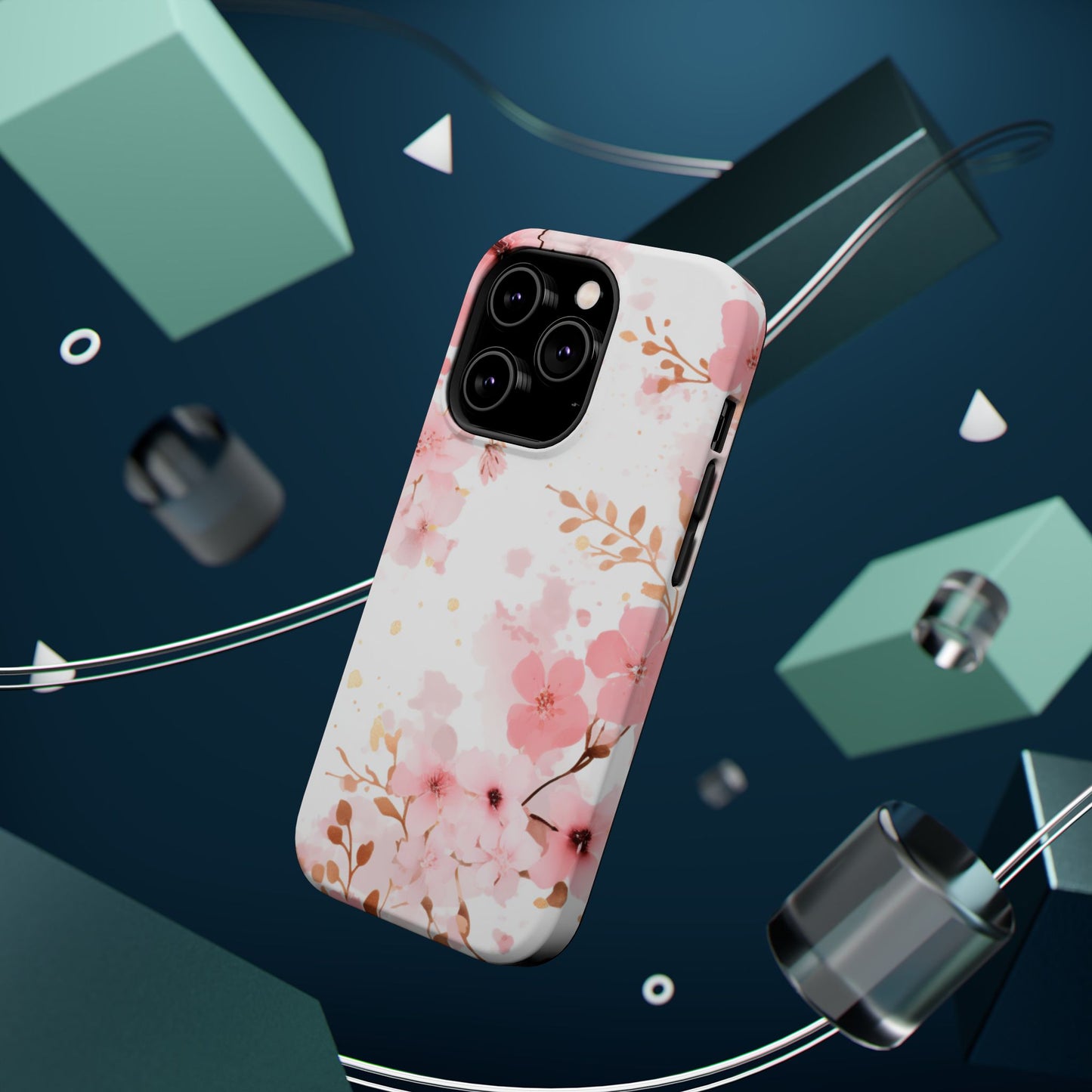 Soft Pink Cherry Blossom MagSafe Case – Floral Elegance with Wireless Charging