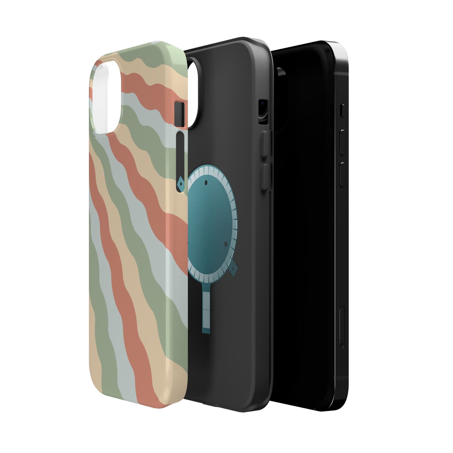 Earthy Retro Waves MagSafe iPhone Case – 70s-Inspired Wavy Stripes in Soft Green, Cream, and Rust