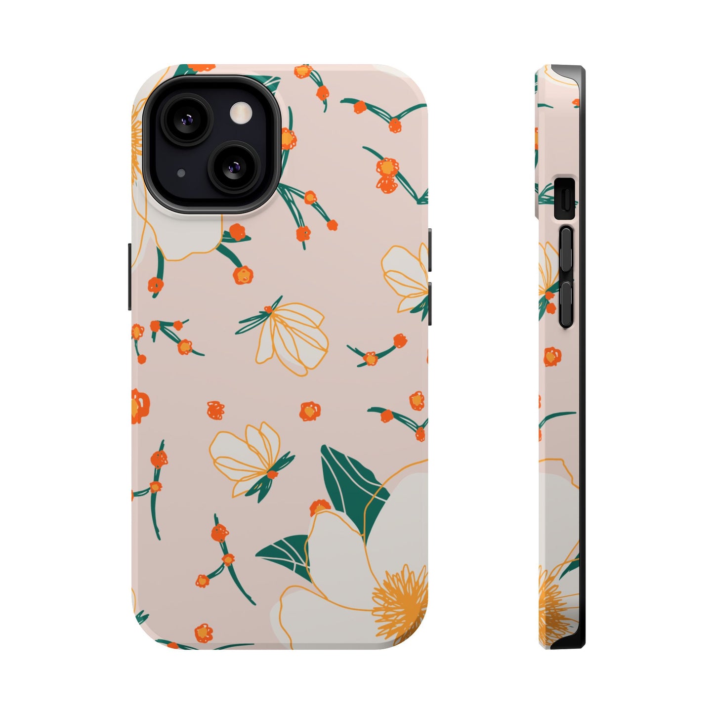 Elegant Magnolia Blossom Tough MagSafe iPhone Case – Soft Blush Background, Shock-Resistant Design