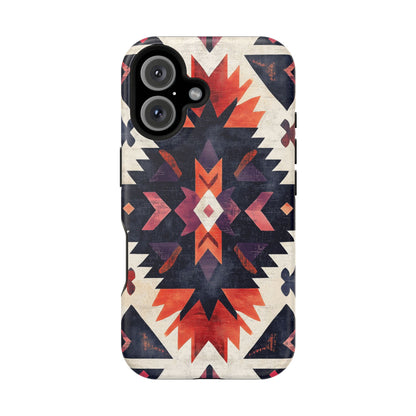 Boho Tribal Starburst Tough MagSafe iPhone Case – Vibrant Geometric Design, Dual-Layer Protection