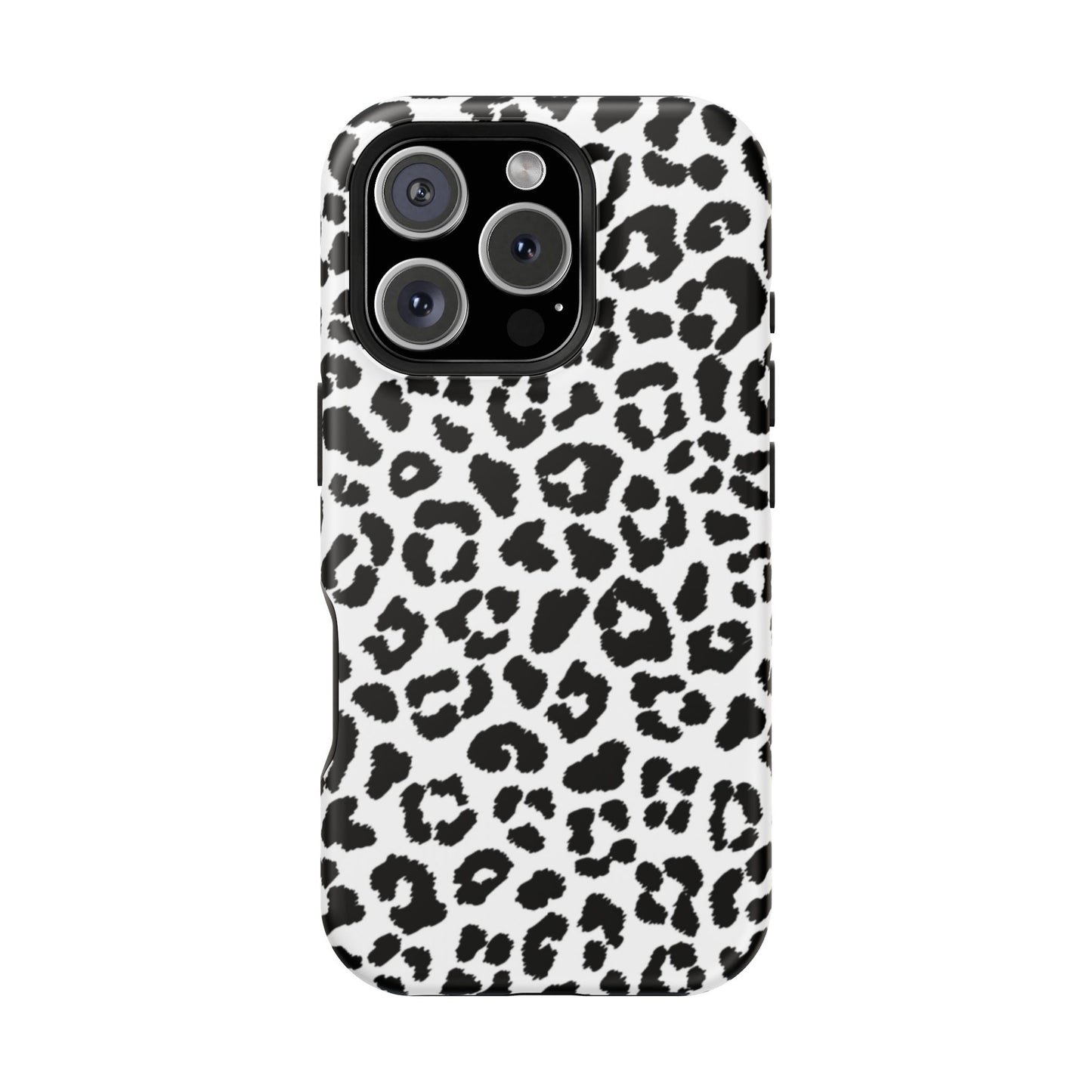 Monochrome Leopard Print Tough MagSafe iPhone Case – Classic Black and White Design with Dual-Layer Protection