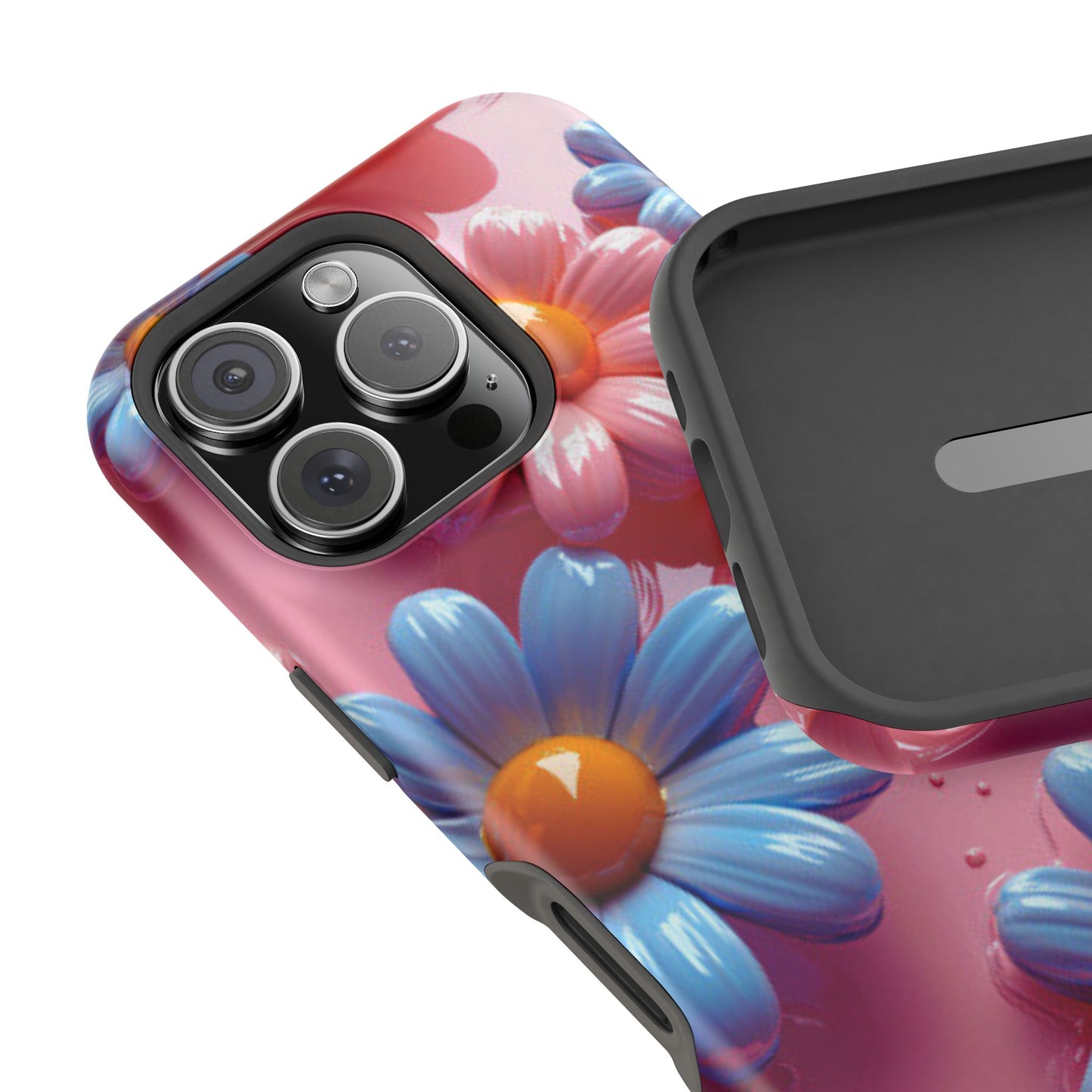 Pastel Daisy 3D MagSafe iPhone Case – Glossy Pink and Blue Floral Design, Full Protection