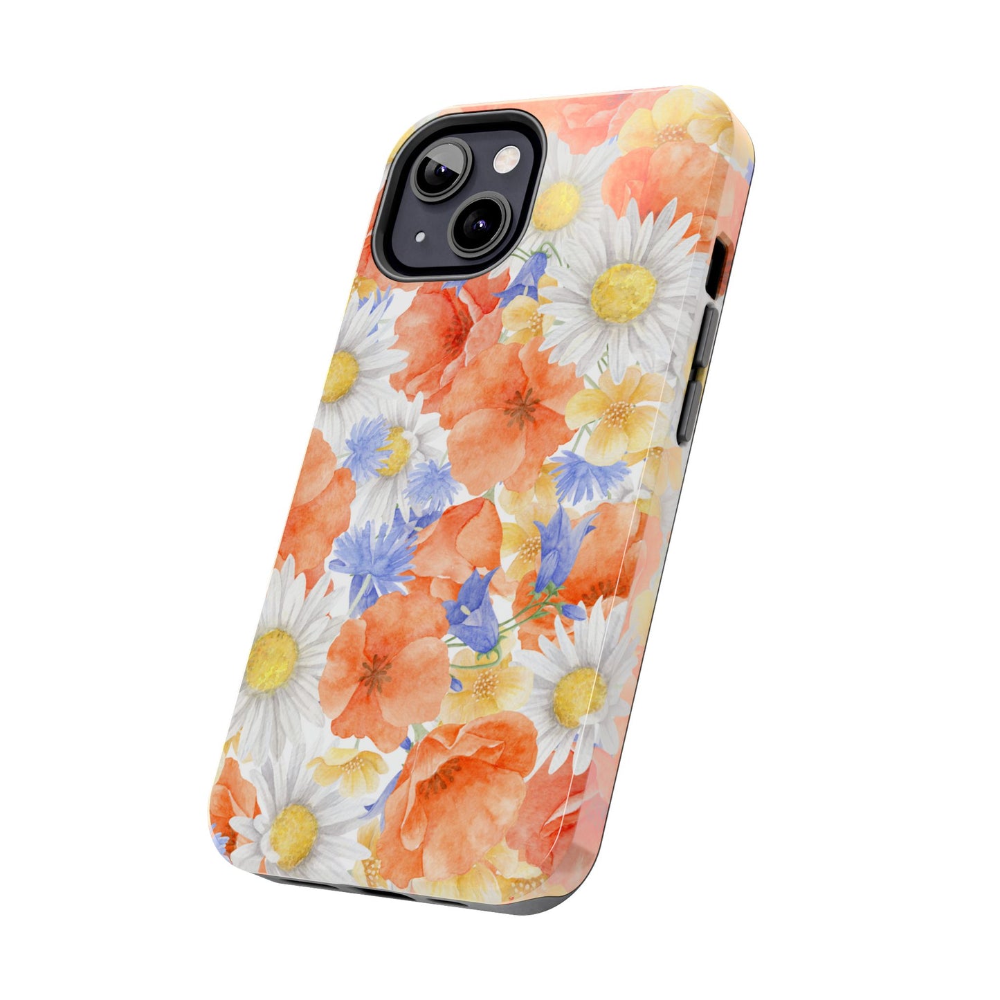 Watercolor Wildflower Pattern iPhone Case – Durable Matte Finish with Daisy, Poppy & Cornflower Design