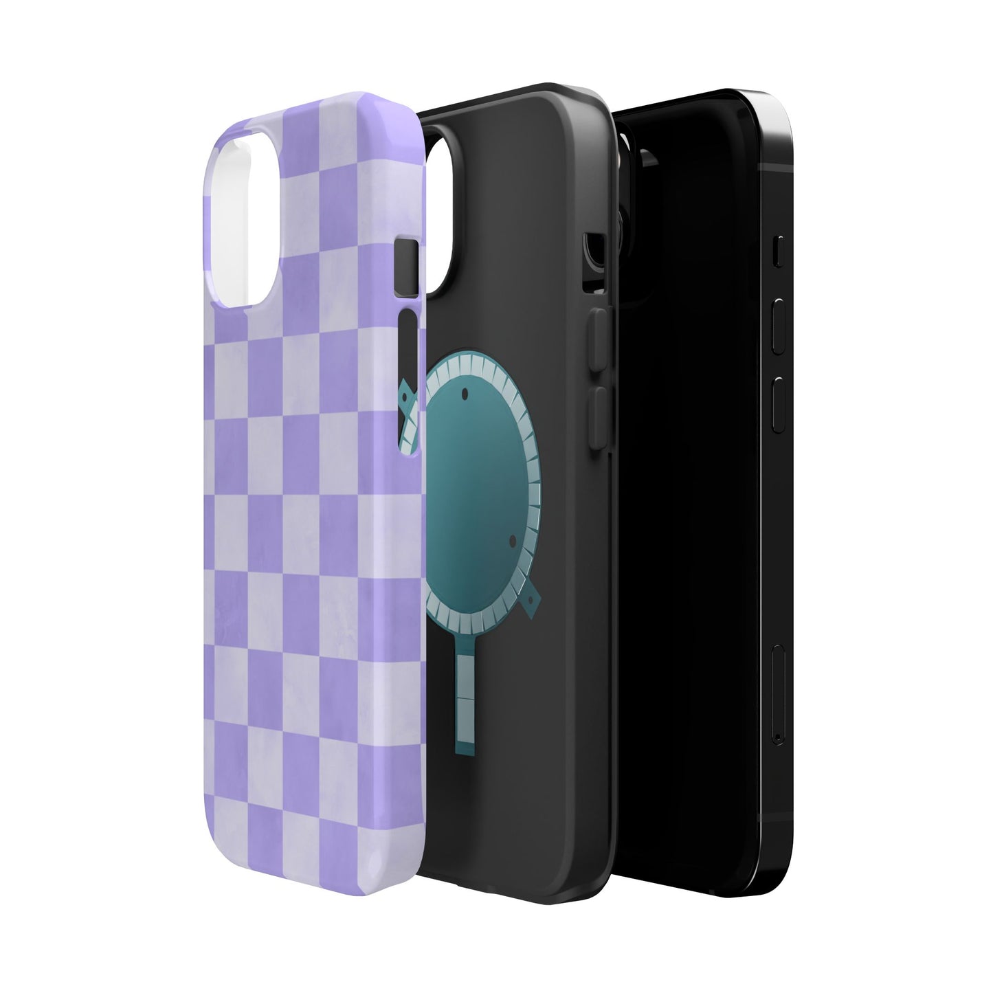 Lavender Checkerboard MagSafe iPhone Case – Shockproof, Smooth Matte Finish, Dual-Layer Design