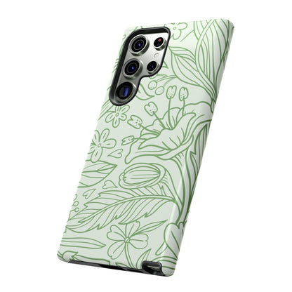 Sage Green Floral Line Art Tough Samsung Galaxy Case – Minimalist Botanical Design with Dual-Layer Protection