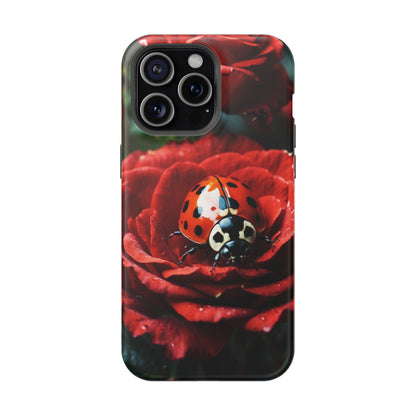 Elegant Rose & Ladybug Charm - MagSafe iPhone Case