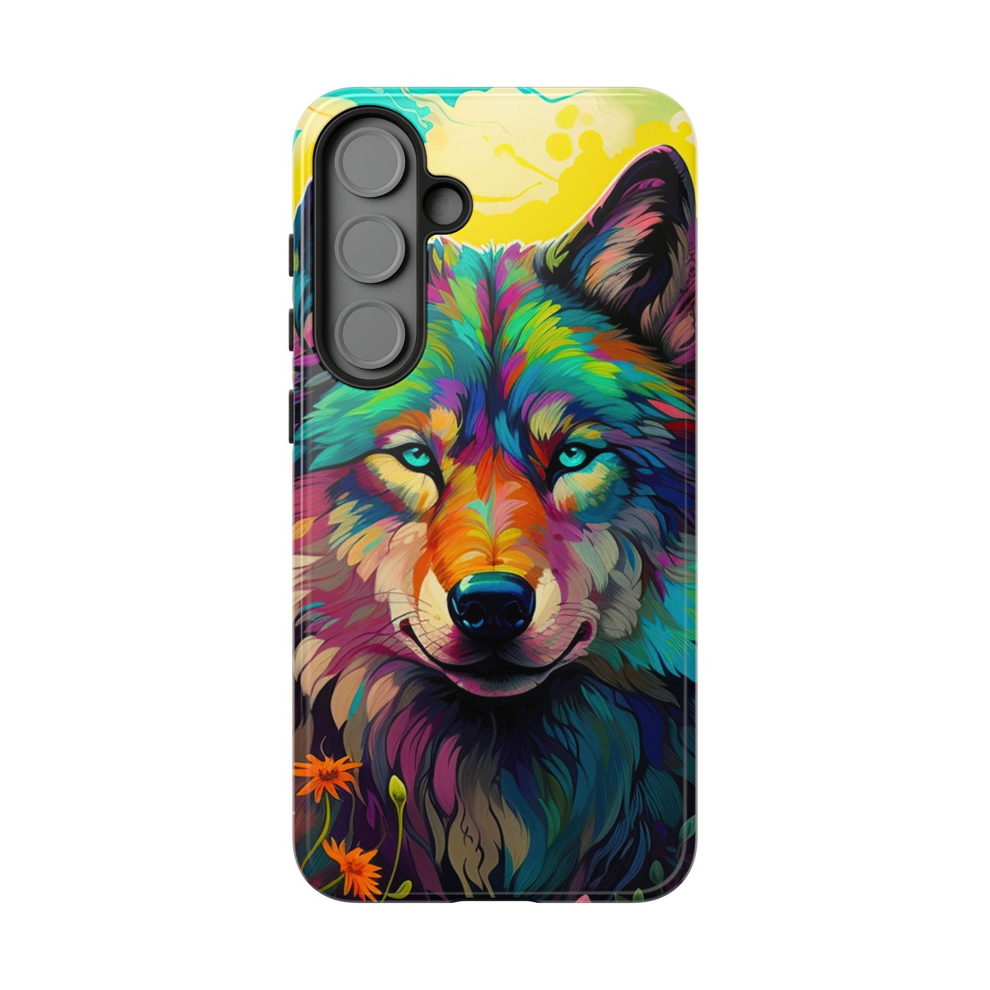 Rainbow Wolf in Bloom – Samsung Galaxy Case with Vivid Nature Design