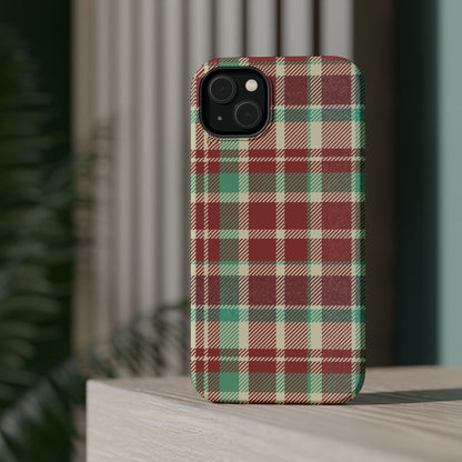 Retro Red & Cream Plaid – MagSafe iPhone Case with Classic Elegance